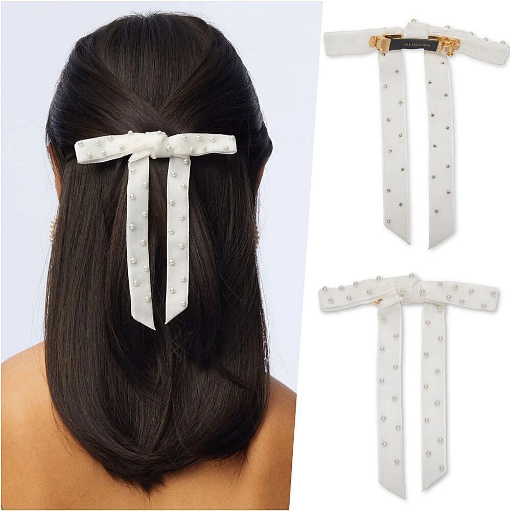 RARE Lele Sadoughi Pearl Ivory Bow Barrette Hair Clip